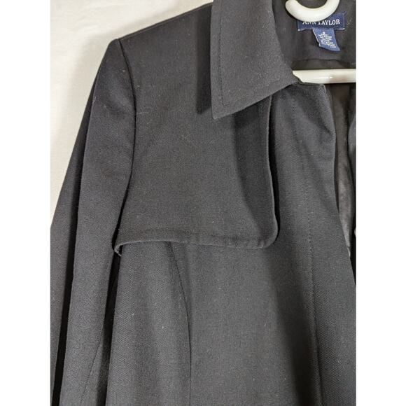 Ann Taylor Trench Coat Sz 8 MSRP $248 Wool/Rayon see descrip + photos true black - Picture 5 of 13